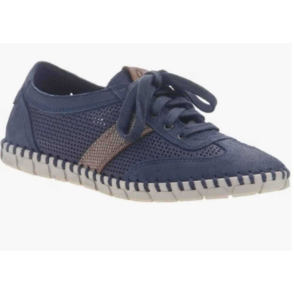 OTBT Casual Blue Comet Flat Lace Flex Sneaker Leather Mesh Gold Trim Women Sz 7M